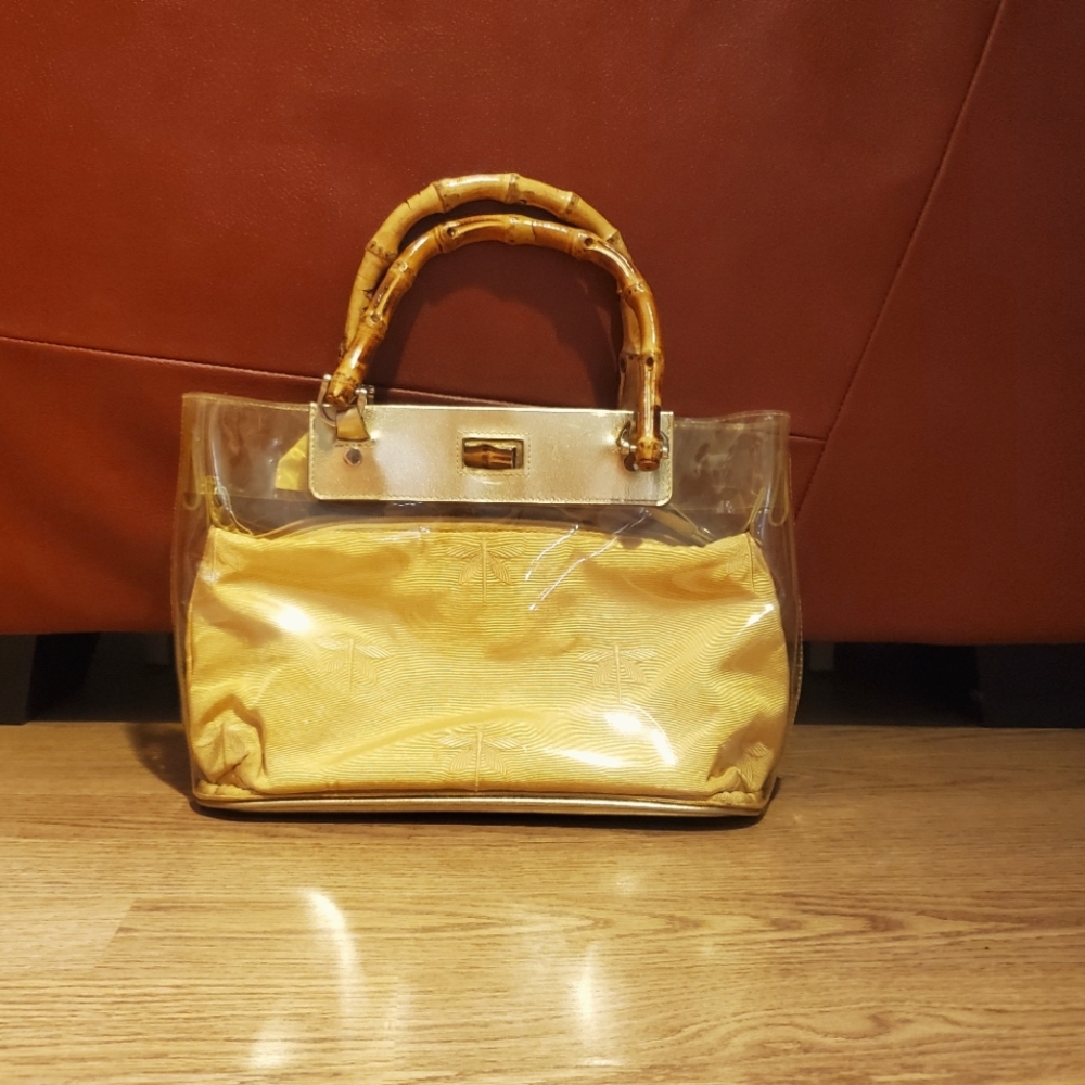Yellow Dragonfly Pattern Party Purse with bamboo handles
